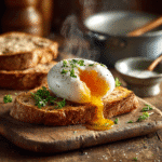 Gordon Ramsay poached egg with perfect runny yolk on sourdough toast showing professional technique results