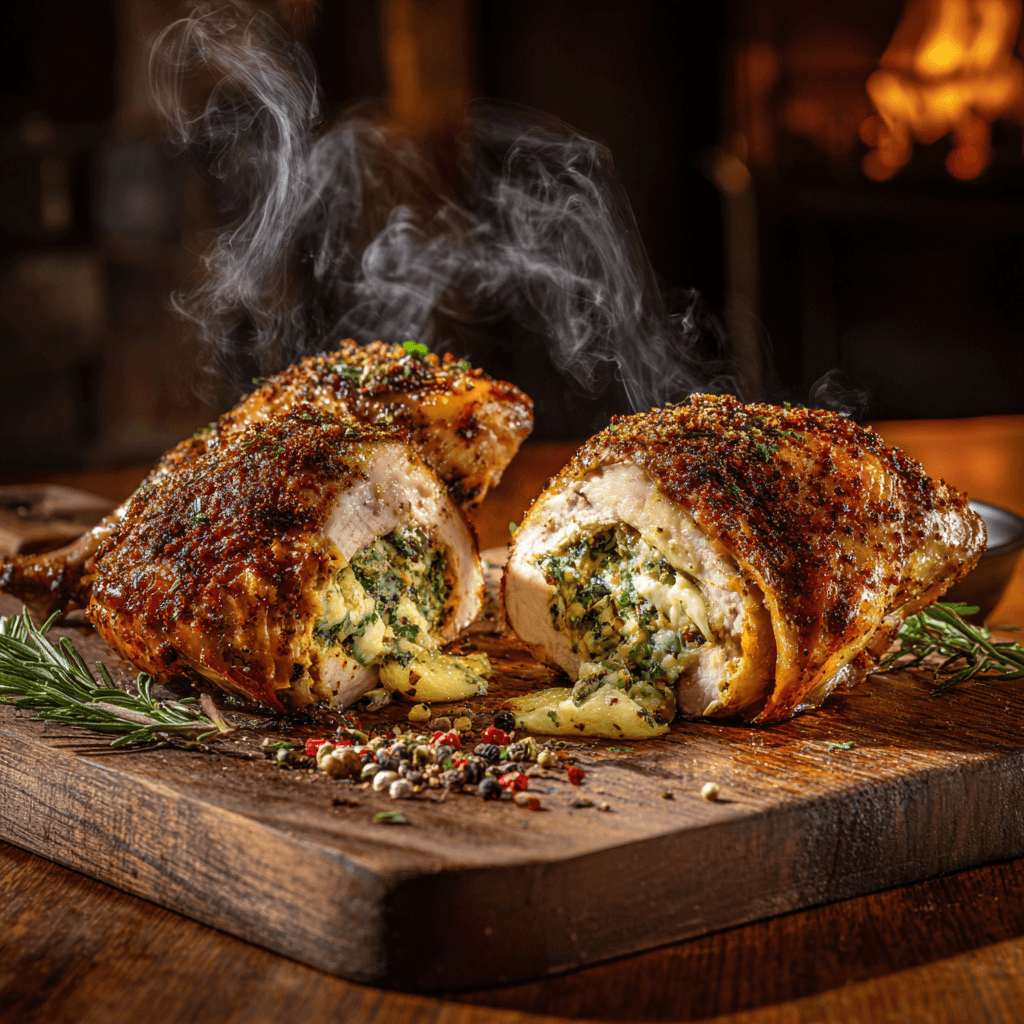 Gordon Ramsay stuffed chicken legs with golden crispy skin and melted cheese filling