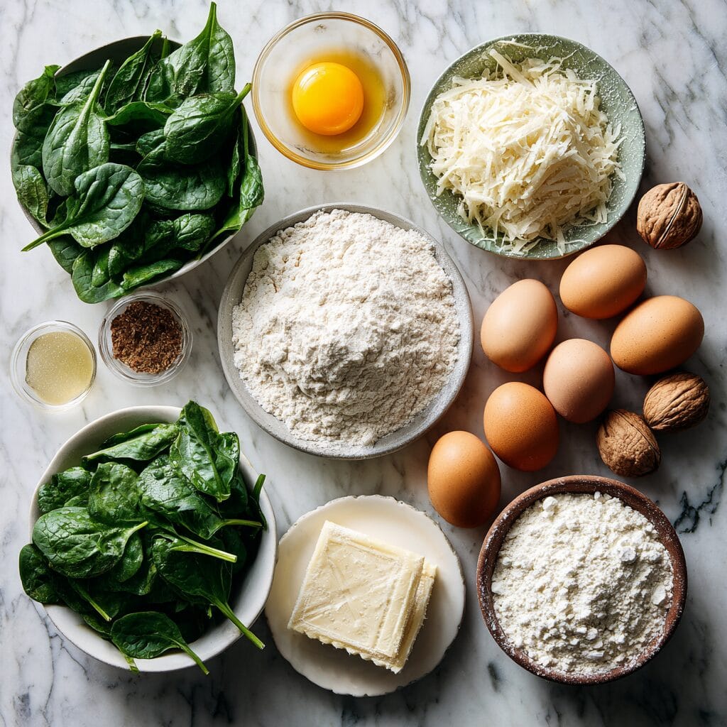 Complete ingredients layout for Gordon Ramsay spinach ricotta ravioli recipe