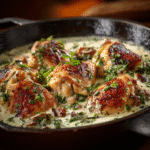 Gordon Ramsay chicken fricassee recipe served in cast iron skillet with creamy sauce and herbs