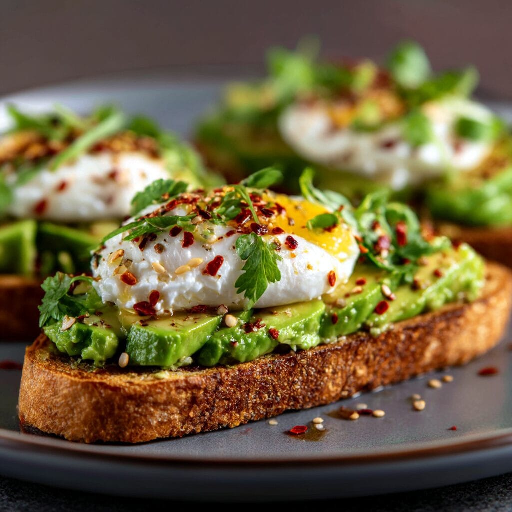 Close-up of finished Gordon Ramsay Avocado Toast plated and ready to serve