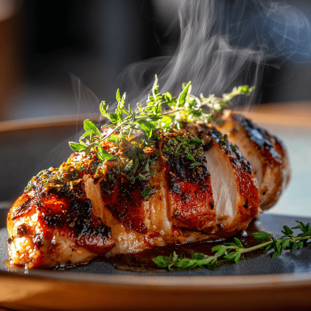 Close-up of finished Gordon Ramsay Grilled Chicken plated and ready to serve