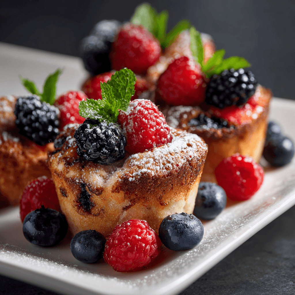 Close-up of finished Gordon Ramsay Muffins plated and ready to serve with fresh berries