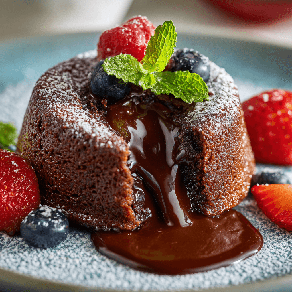 Close-up of finished Gordon Ramsay Chocolate Fondant plated and ready to serve