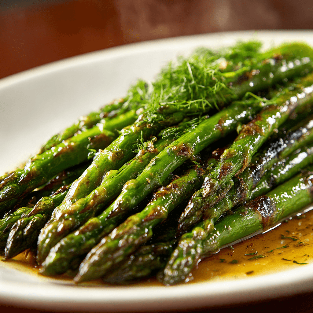 Close-up of finished Gordon Ramsay Grilled Asparagus plated and ready to serve