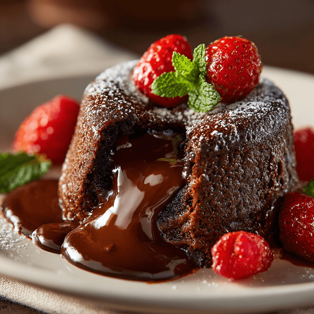 Close-up of finished Gordon Ramsay Chocolate Lava Cake plated and ready to serve