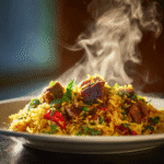 Close-up of finished Gordon Ramsay Goat Biryani plated and ready to serve