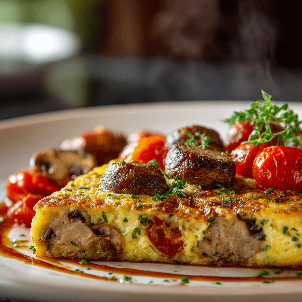 Close-up of finished Gordon Ramsay Frittata Sausage plated and ready to serve