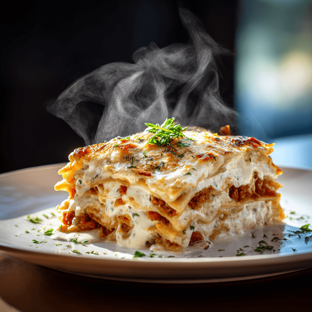 Close-up of finished Gordon Ramsay Lasagna White Sauce plated and ready to serve