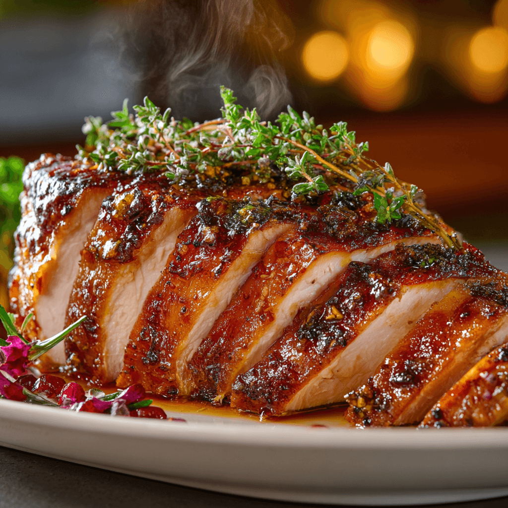 Close-up of finished Gordon Ramsay Turkey Breast plated and ready to serve