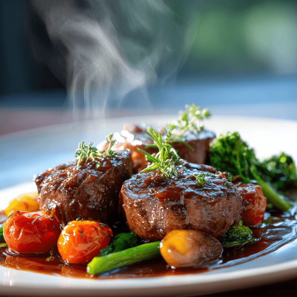 Close-up of finished Gordon Ramsay Lamb Kidney plated and ready to serve