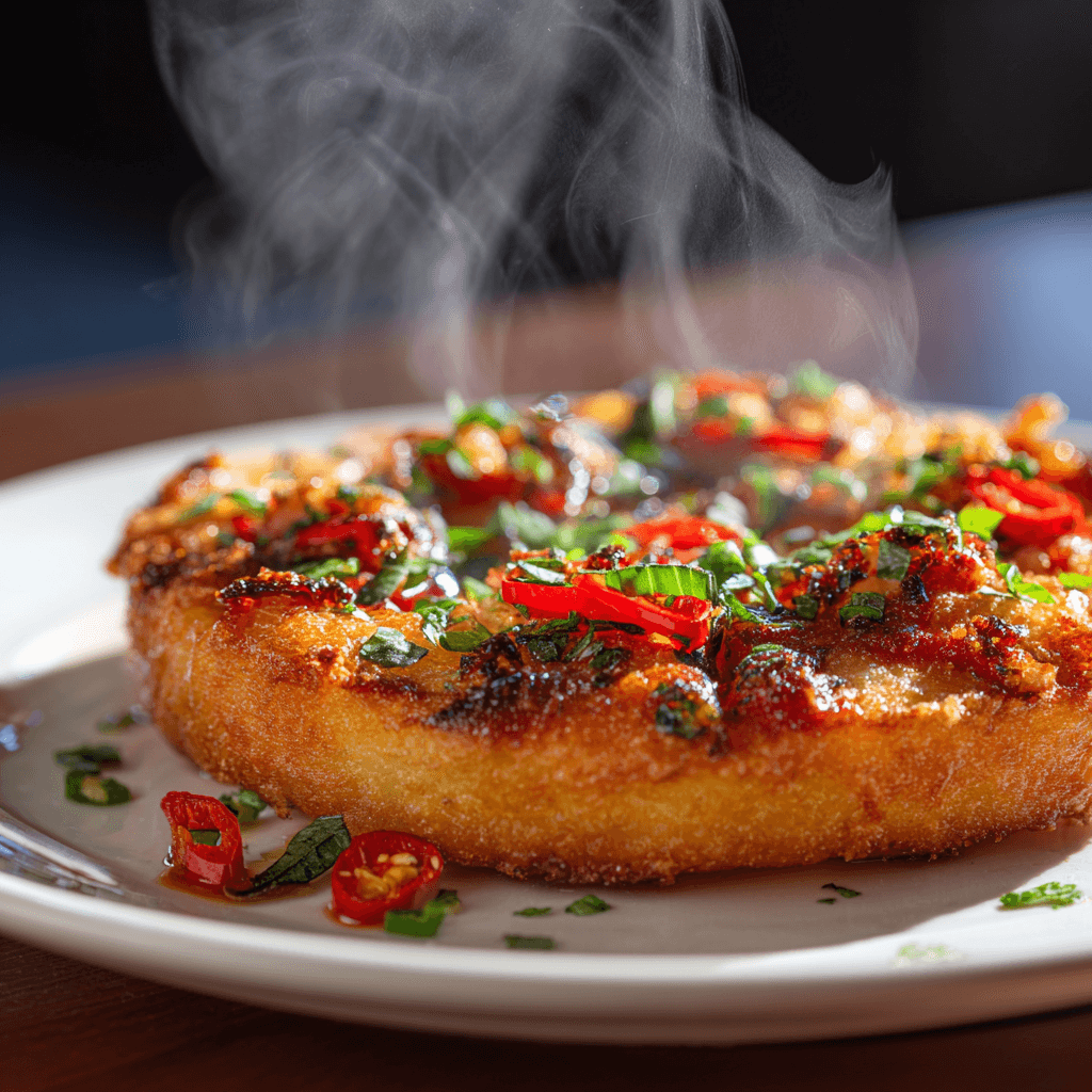 Close-up of finished Gordon Ramsay Deep Fried Pizza plated and ready to serve