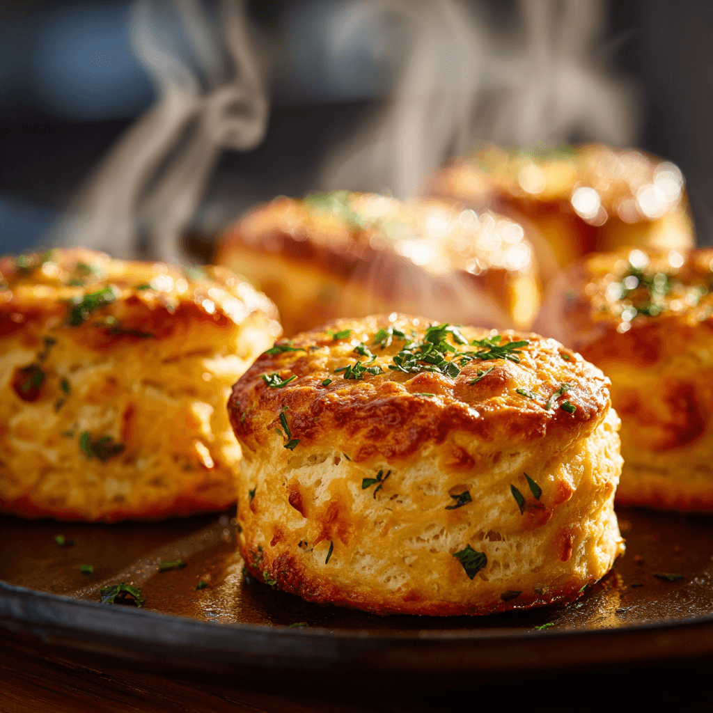 Close-up of finished Gordon Ramsay Cheese Biscuits plated and ready to serve