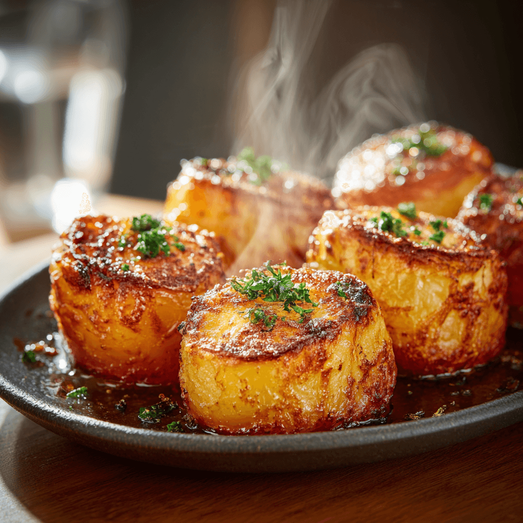 Close-up of finished Gordon Ramsay Best Roast Potatoes plated and ready to serve