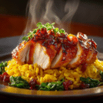 Close-up of finished Gordon Ramsay Chicken And Rice plated and ready to serve