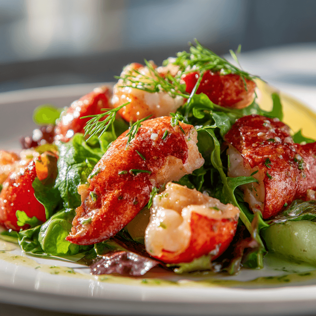 Close-up of finished Gordon Ramsay Lobster Salad plated and ready to serve