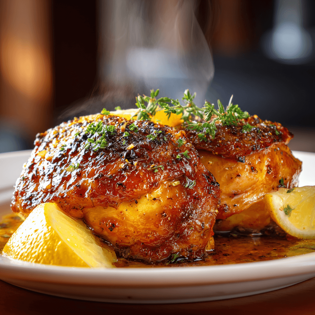 Close-up of finished Gordon Ramsay Sticky Lemon Chicken plated and ready to serve