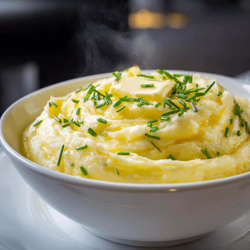 Close-up of finished Gordon Ramsay Pomme Puree plated and ready to serve