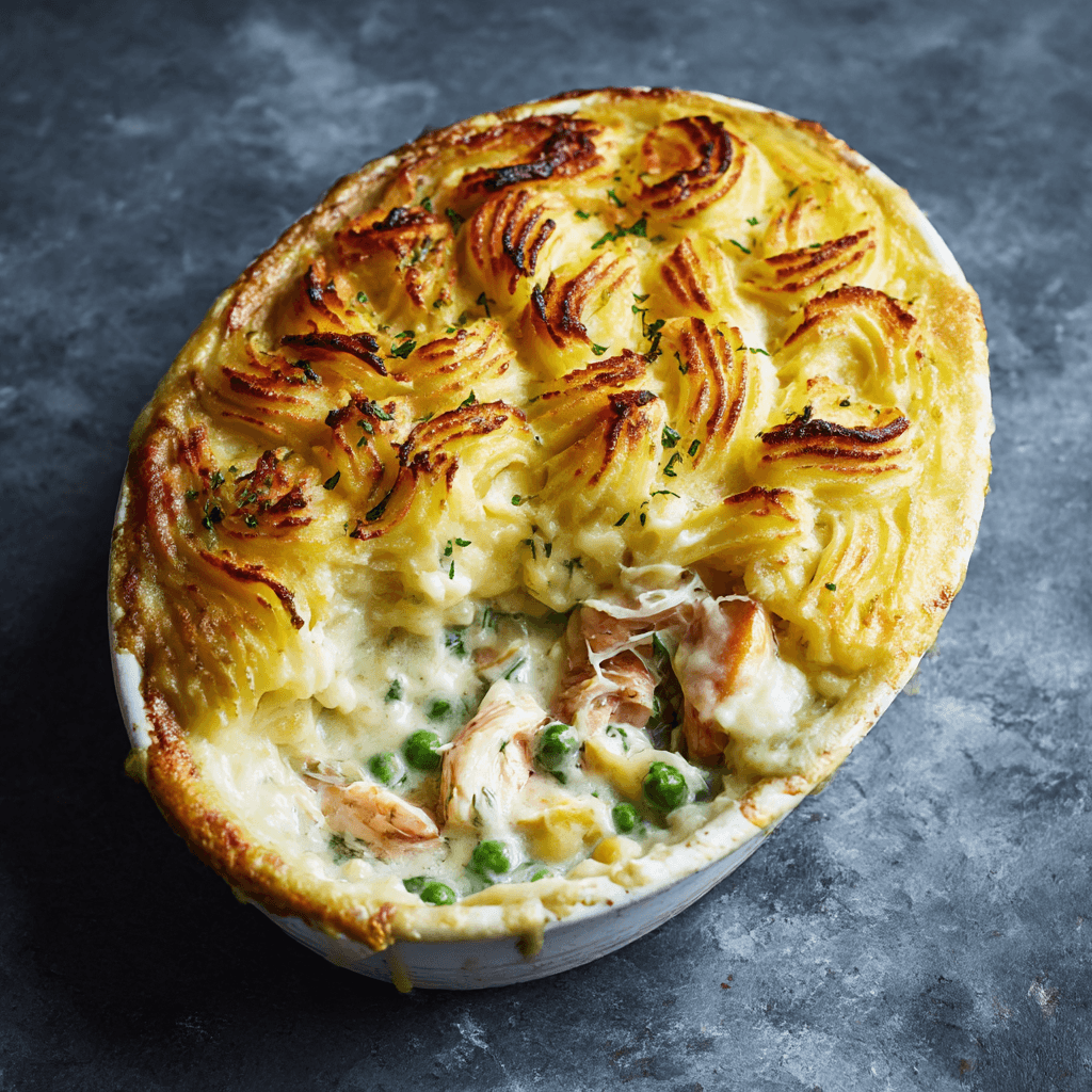 Gordon Ramsay Fish Pie being prepared in a professional kitchen with fresh ingredients