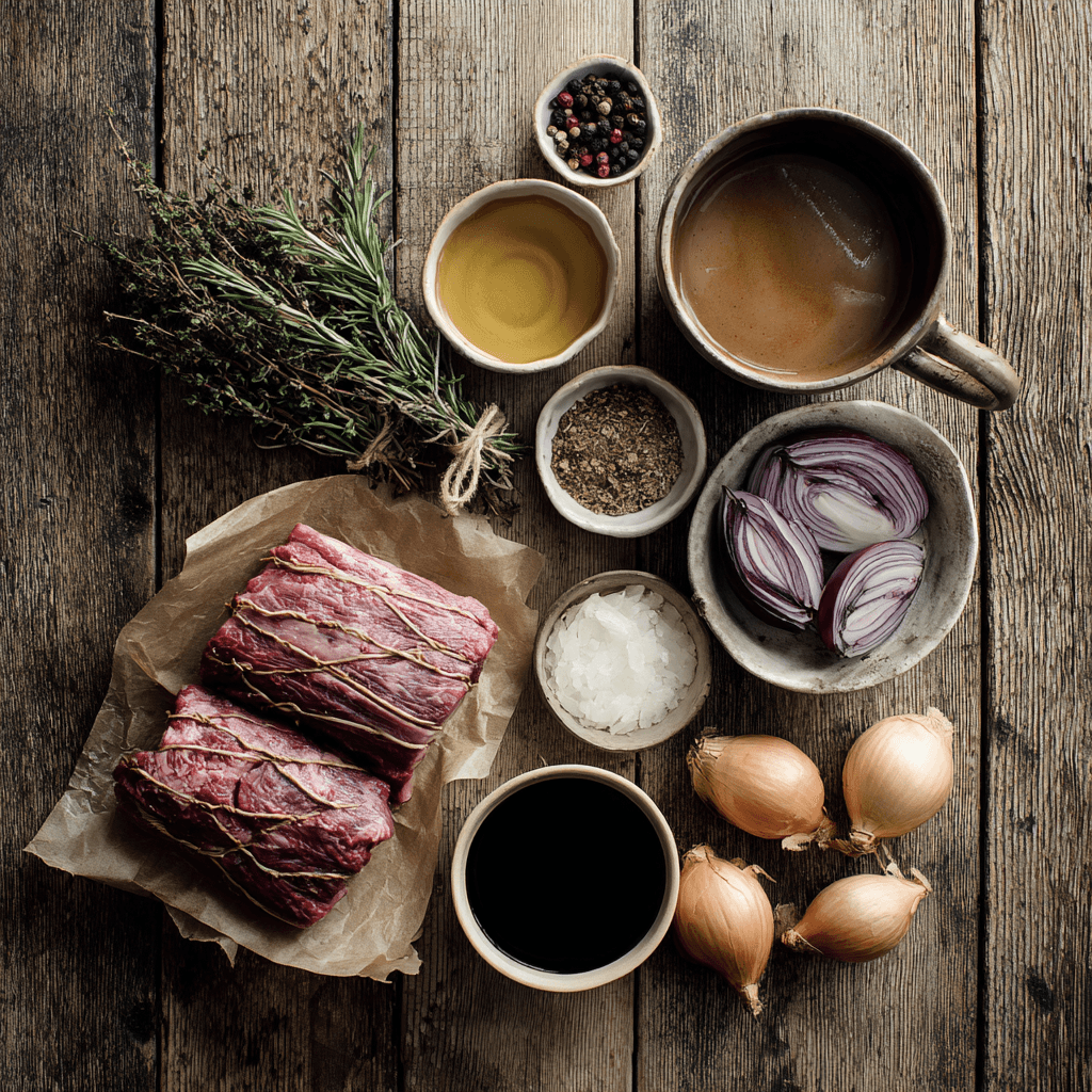 Fresh ingredients for making Roast Beef with Caramelised Onion Gravy