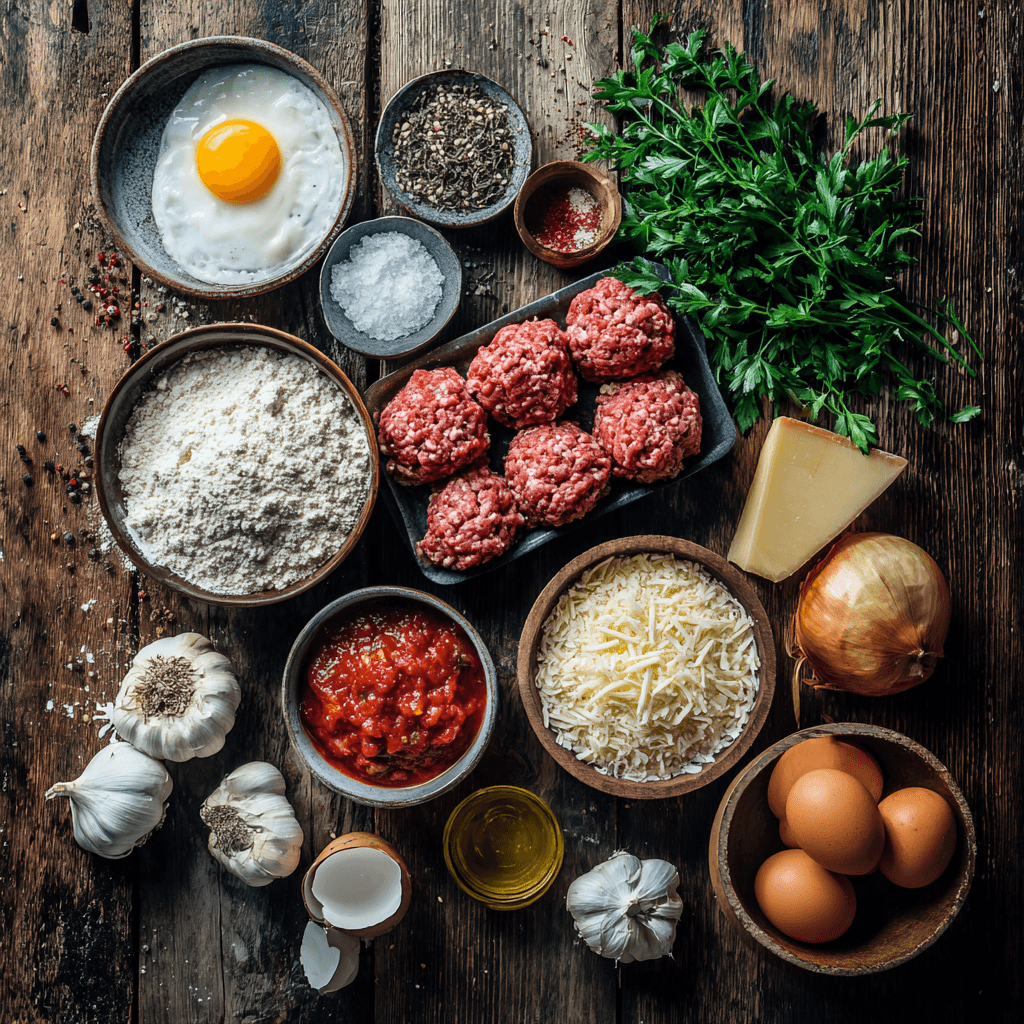 Fresh ingredients for making Gordon Ramsay Italian Meatballs
