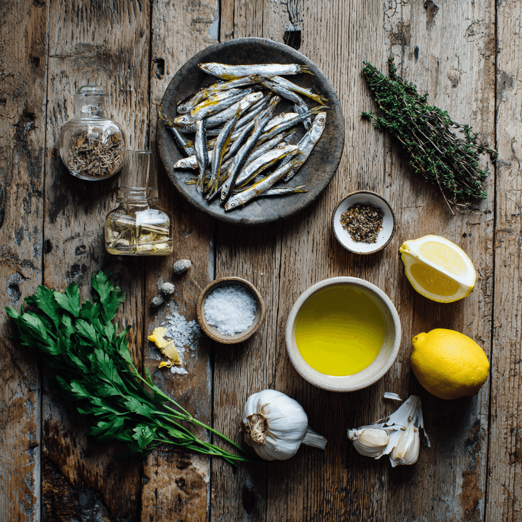 Fresh ingredients for making Gordon Ramsay Anchovy Dip