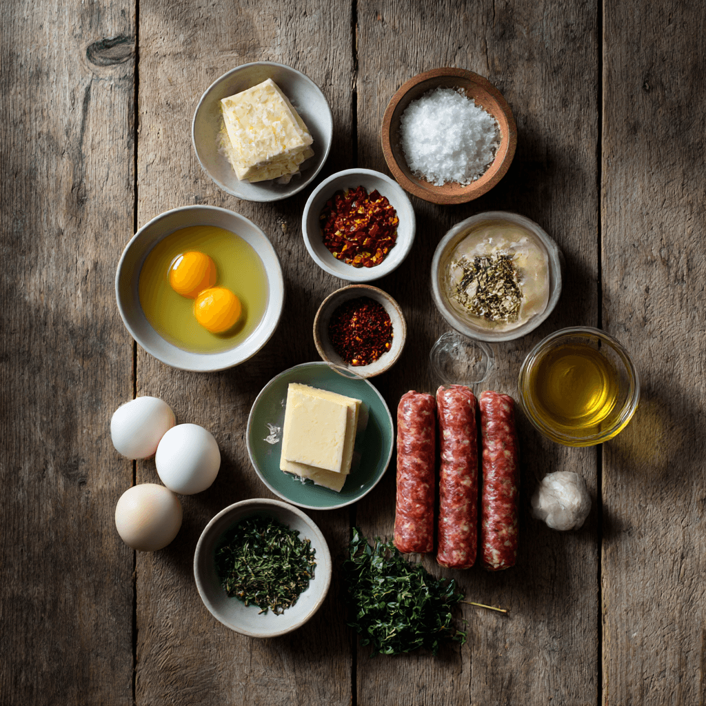 Fresh ingredients for making Gordon Ramsay Frittata Sausage