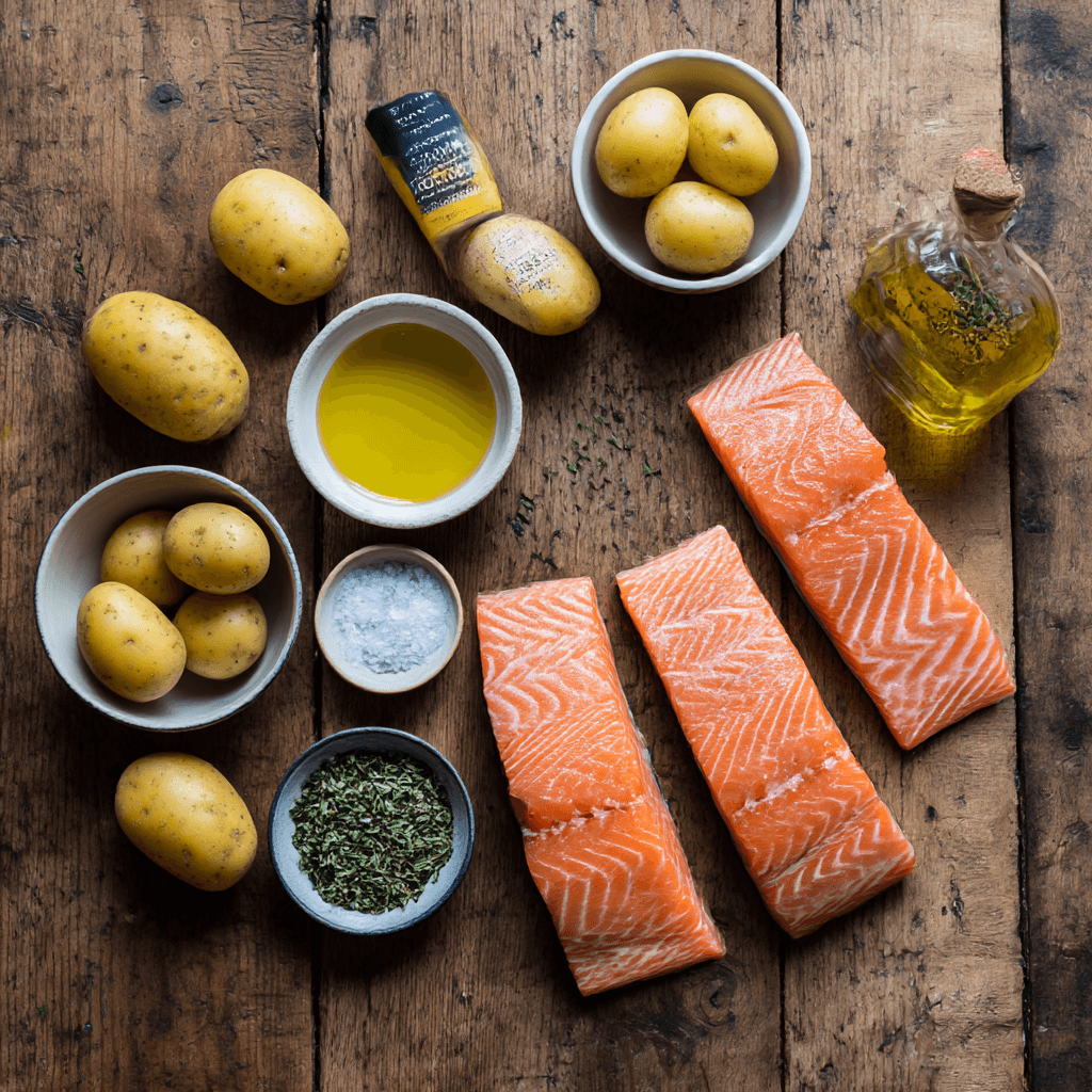 Fresh ingredients for making Gordon Ramsay Salmon Smashed Potatoes