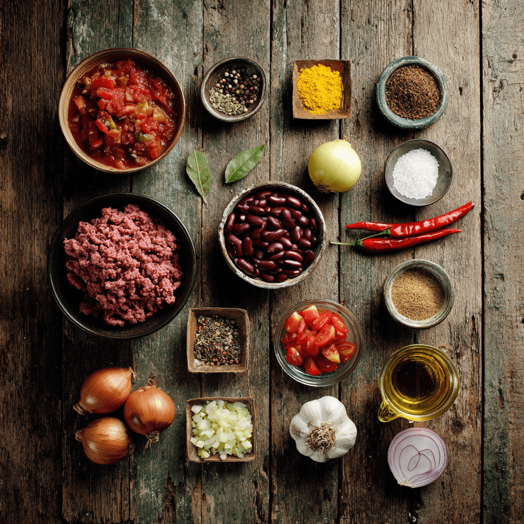 Fresh ingredients for making Gordon Ramsay Chili Con Carne