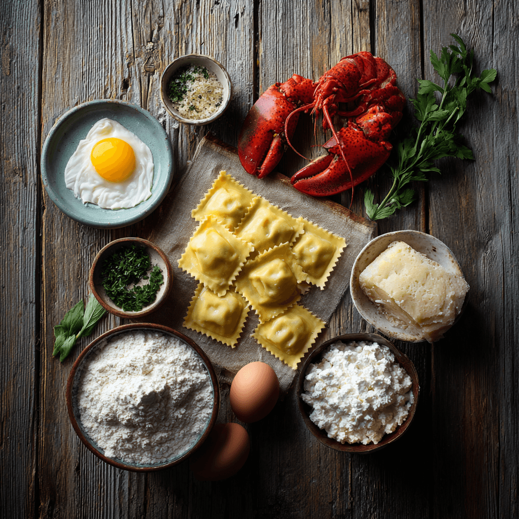 Fresh ingredients for making Gordon Ramsay Lobster Ravioli