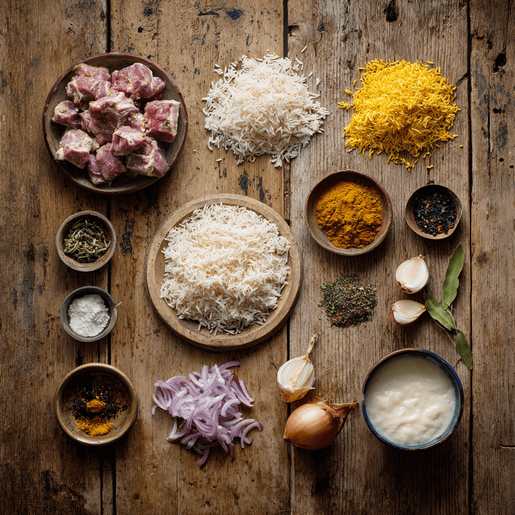 Fresh ingredients for making Gordon Ramsay Goat Biryani