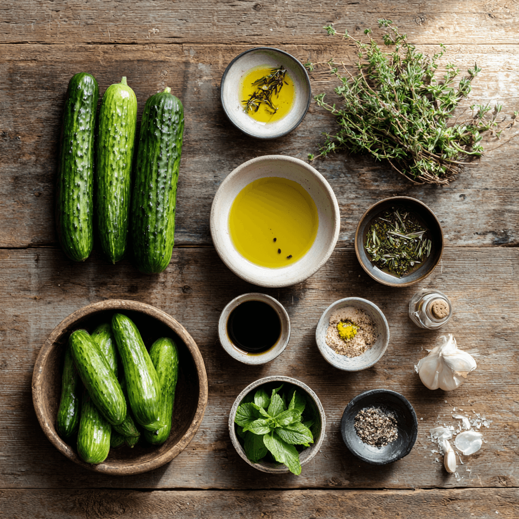 Fresh ingredients for making Gordon Ramsay Cucumber Salad
