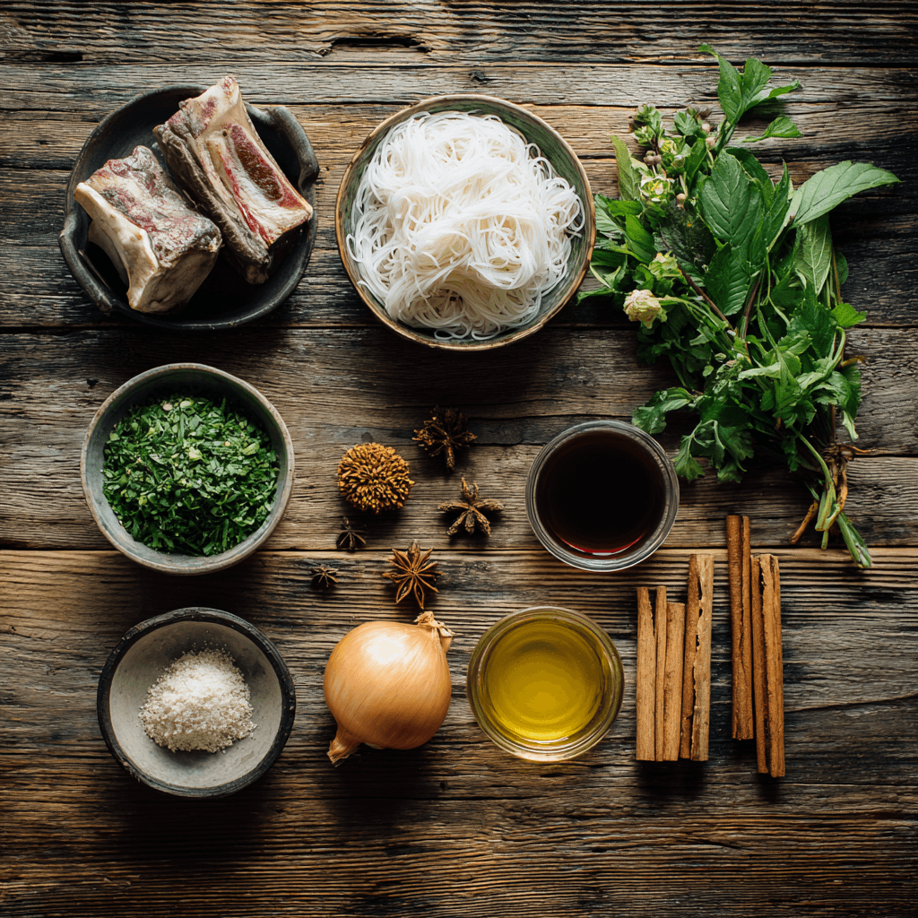 Fresh ingredients for making Gordon Ramsay Vietnamese Noodle Soup