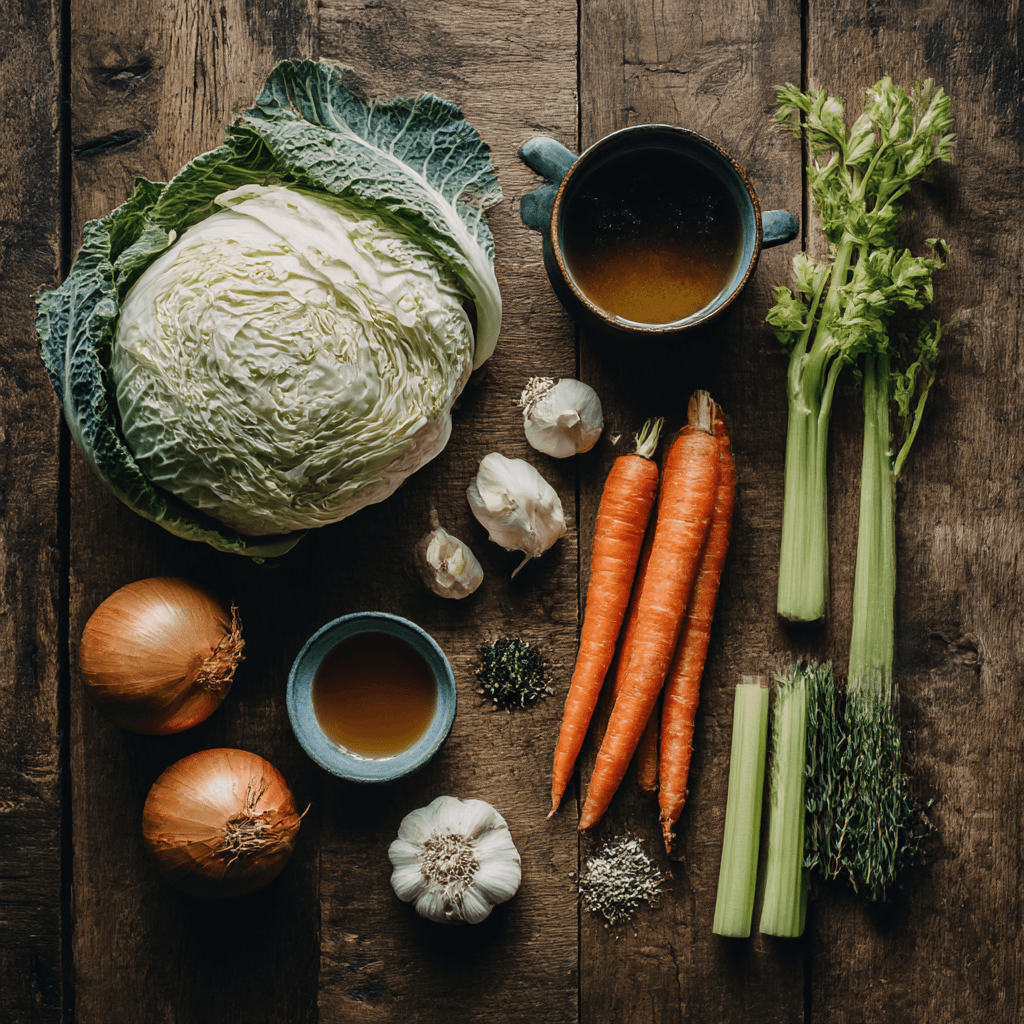 Fresh ingredients for making Gordon Ramsay Cabbage Soup