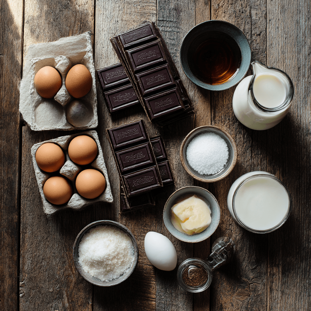 Fresh ingredients for making Gordon Ramsay Chocolate Mousse