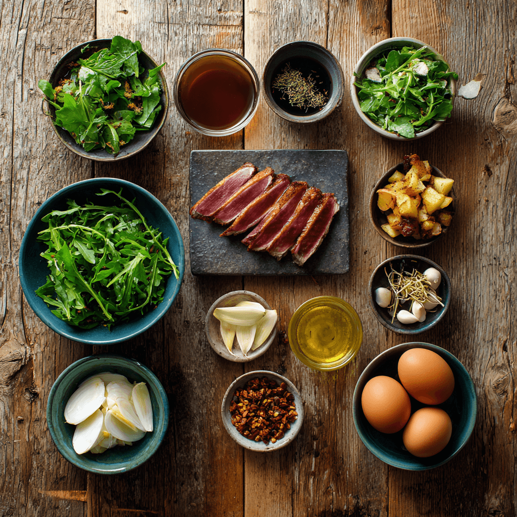 Fresh ingredients for making Gordon Ramsay Duck Breast Salad