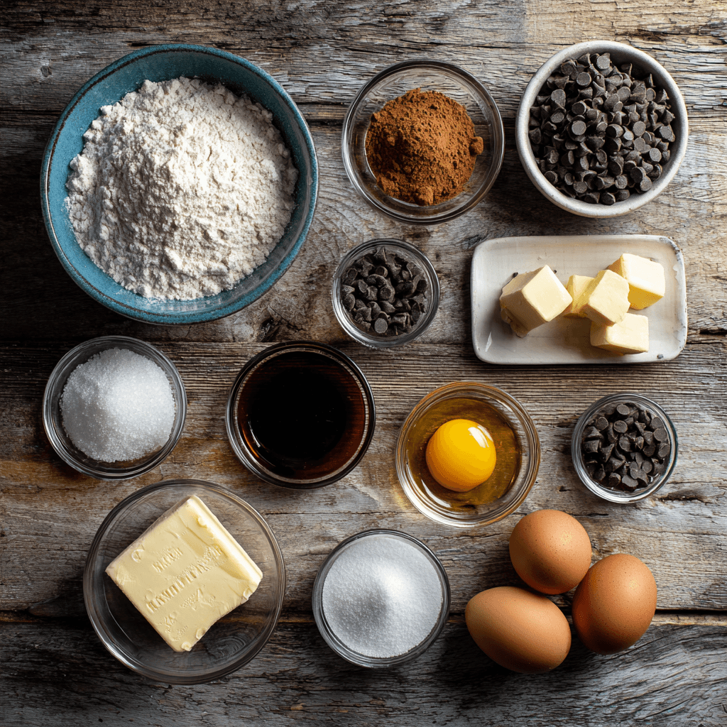 Fresh ingredients for making Gordon Ramsay Chocolate Chip Cookies