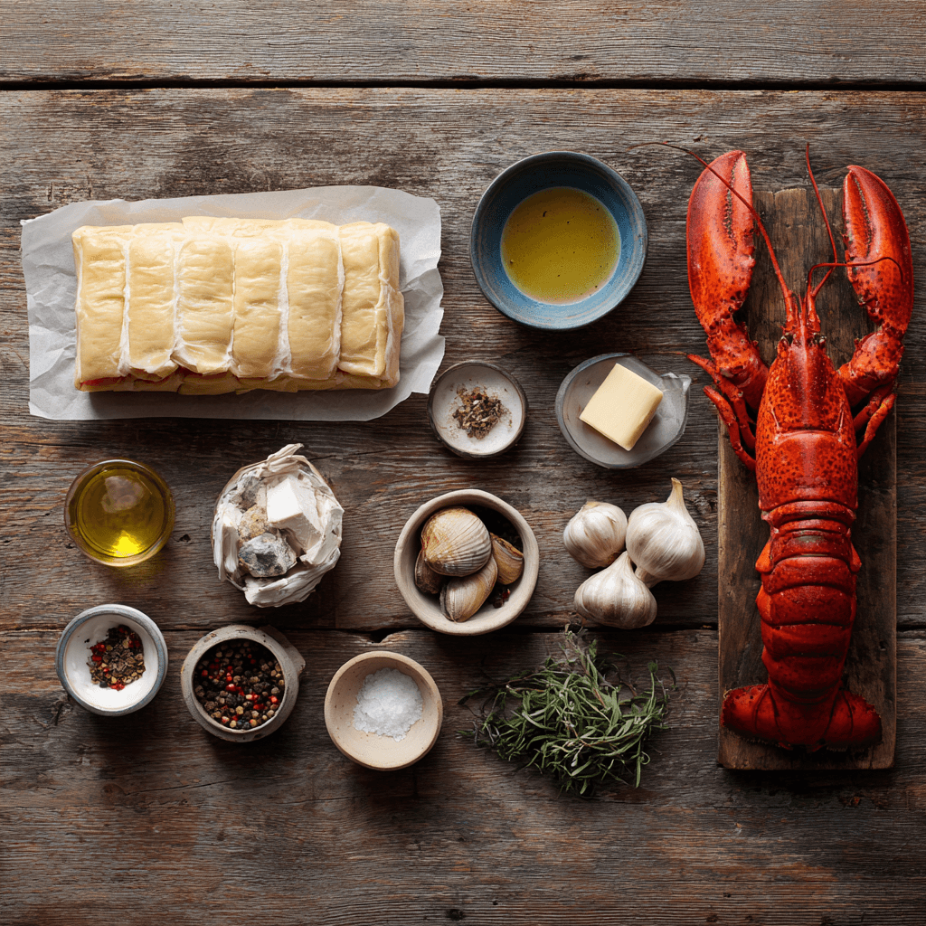 Fresh ingredients for making Gordon RamsayLobster Wellington