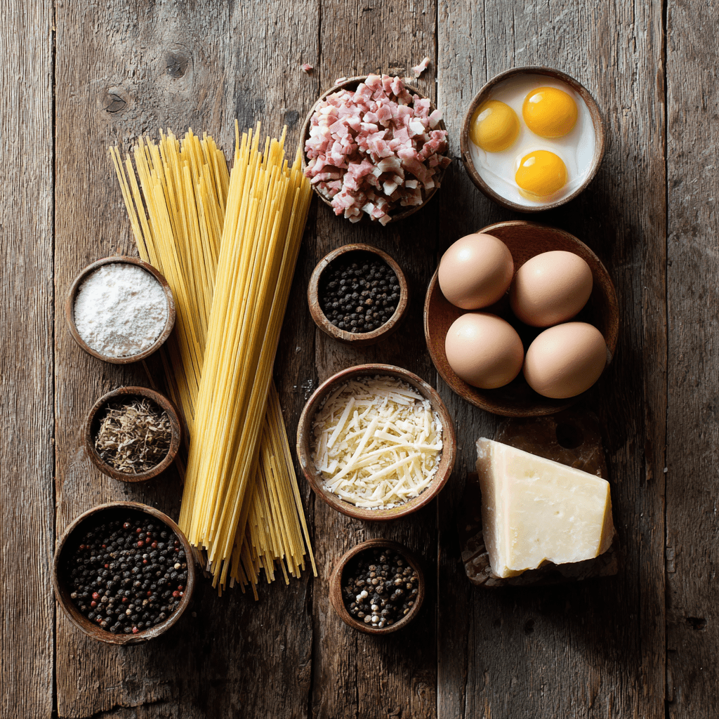 Fresh ingredients for making Gordon Ramsay Carbonara