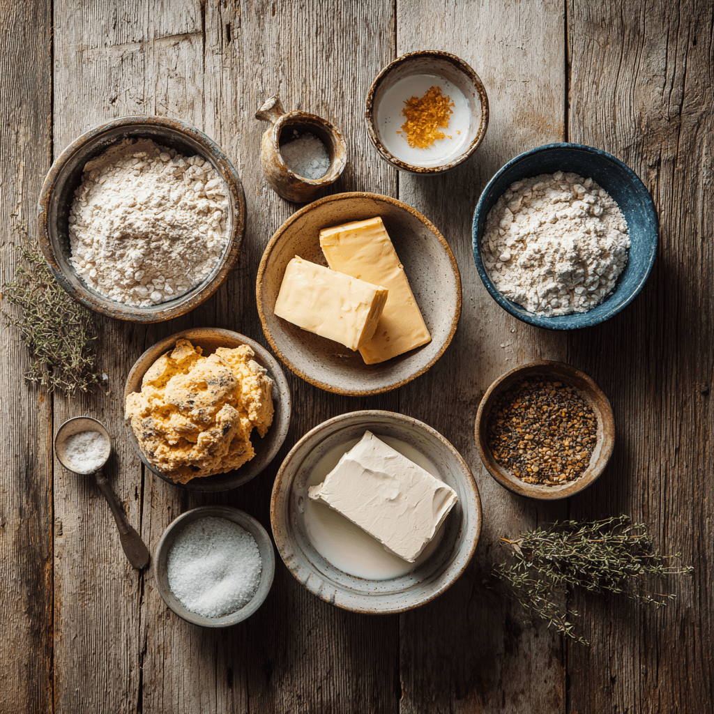 Fresh ingredients for making Gordon Ramsay Cheese Biscuits