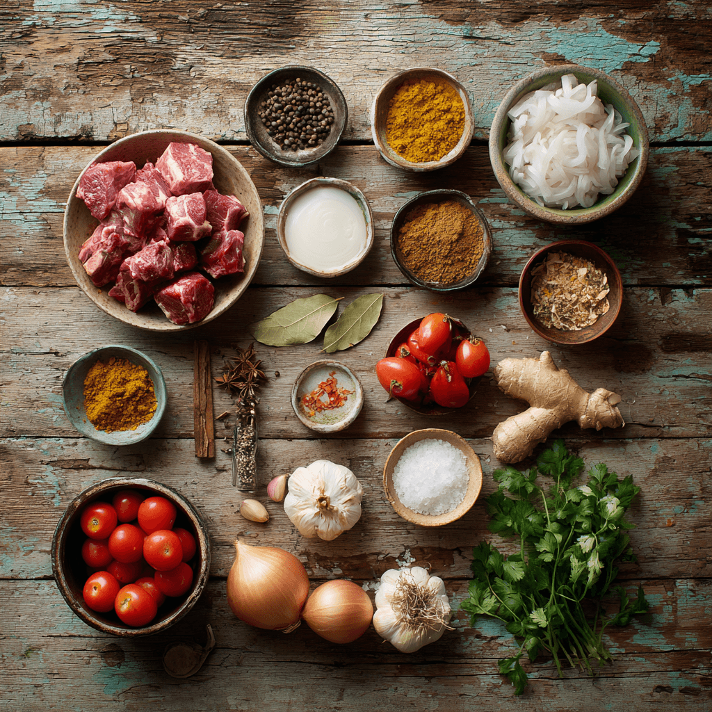 Fresh ingredients for making Gordon Ramsay Goat Curry
