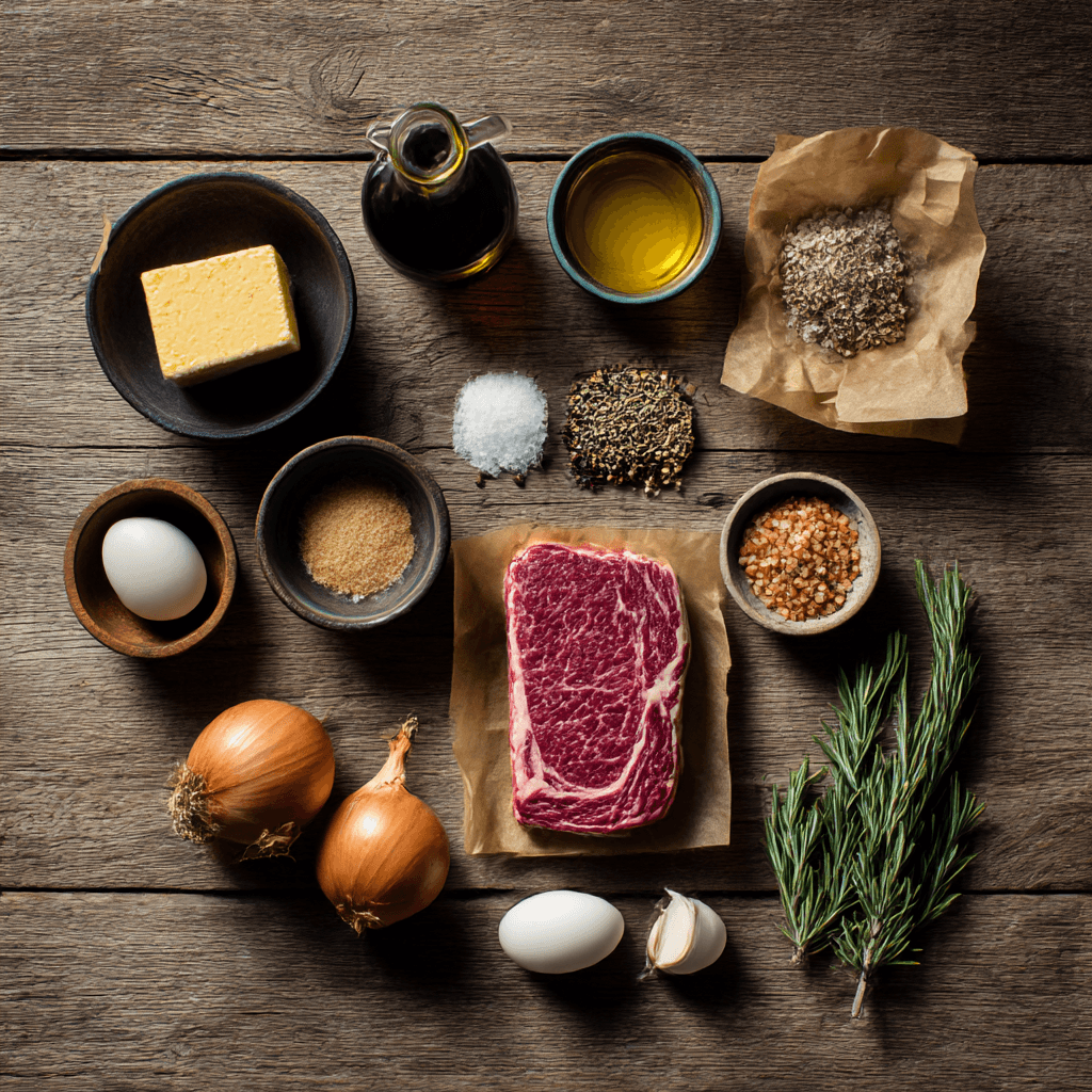 Fresh ingredients for making Gordon Ramsay Steak Diane