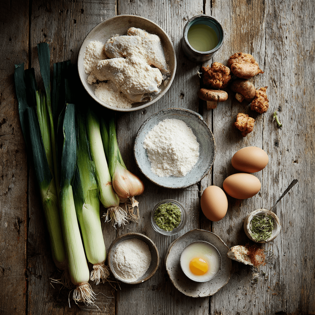Fresh ingredients for making Gordon Ramsay Chicken And Leek Pie