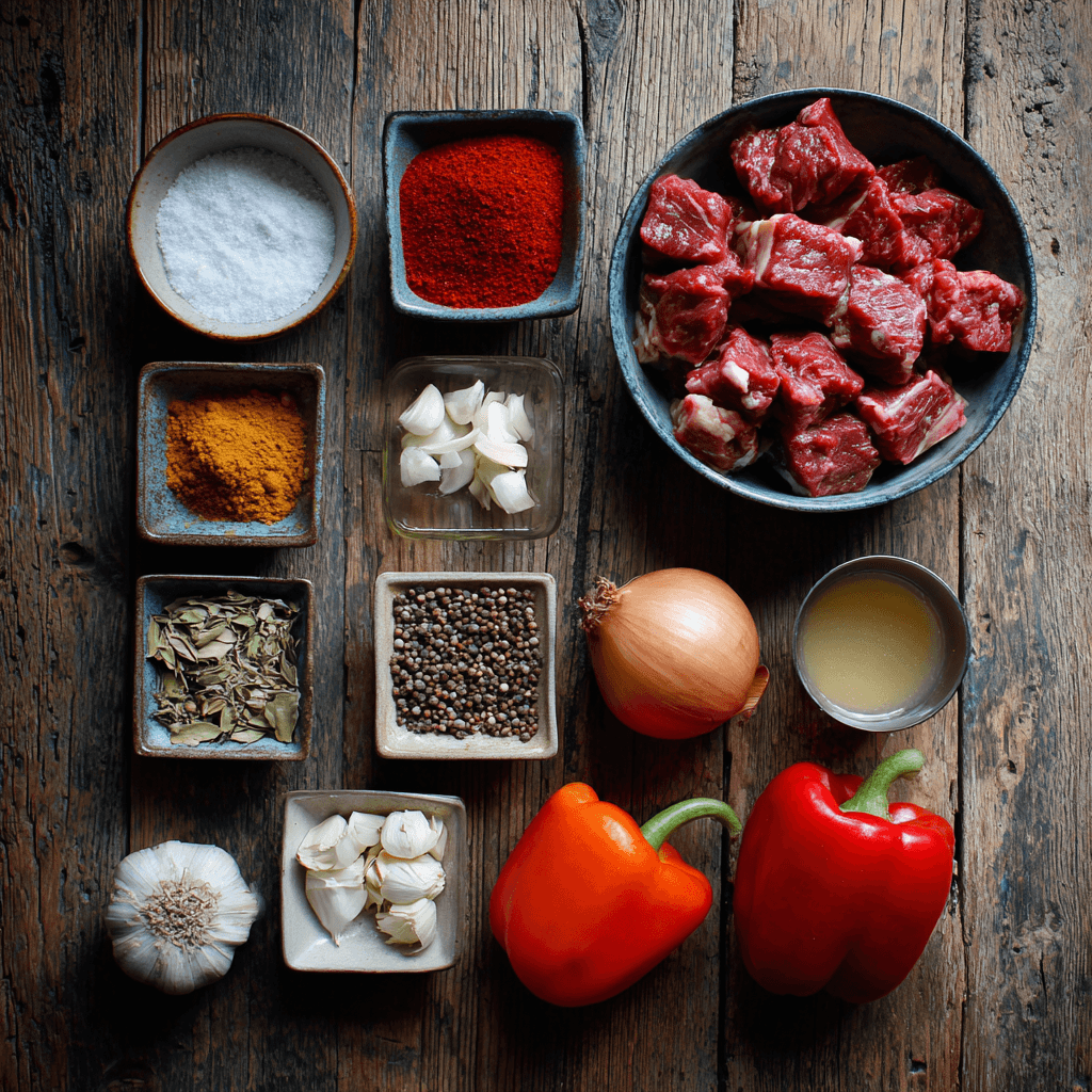 Fresh ingredients for making Gordon Ramsay Hungarian Goulash