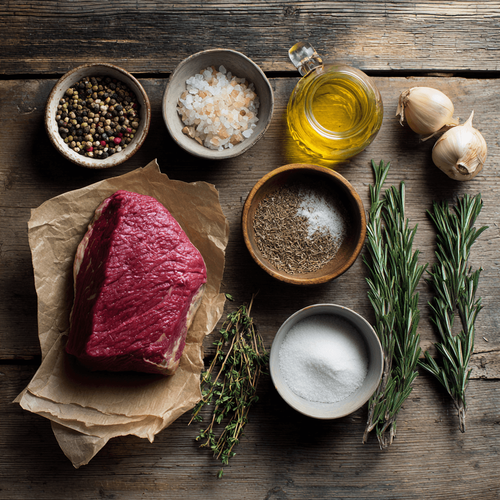 Fresh ingredients for making Gordon Ramsay Roast Beef