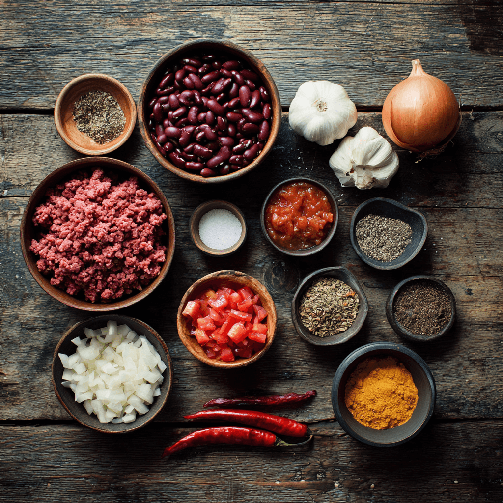 Fresh ingredients for making Gordon Ramsay Texas Chili
